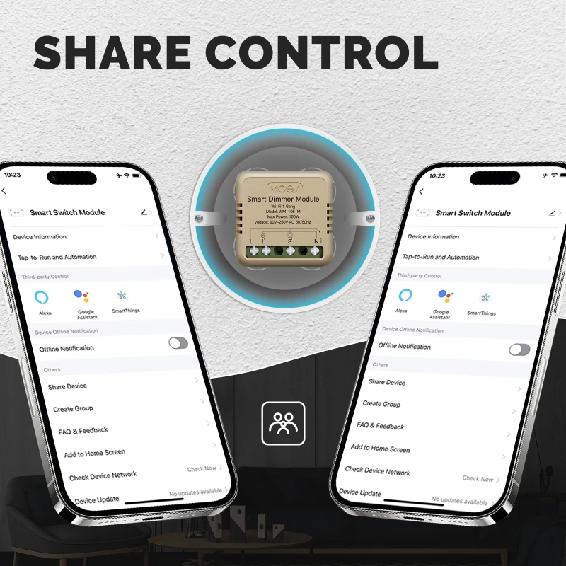 TUYA MS-105M, Ściemniacz Pojedynczy Mini Wi-Fi Moes MS-105M Tuya