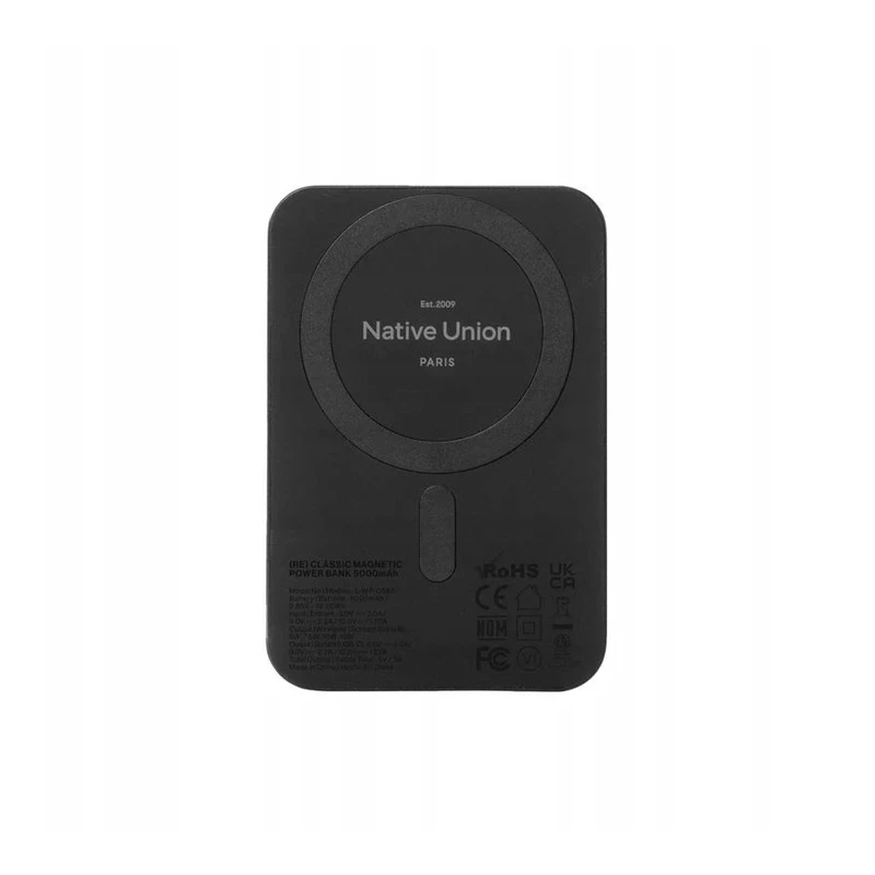 Native Union (Re)Classic Qi2 Power Bank - magnetyczny powerbank 5000 mAh kompatybilny z MagSafe i Qi2, kabel USB-C - USB-C 15 cm