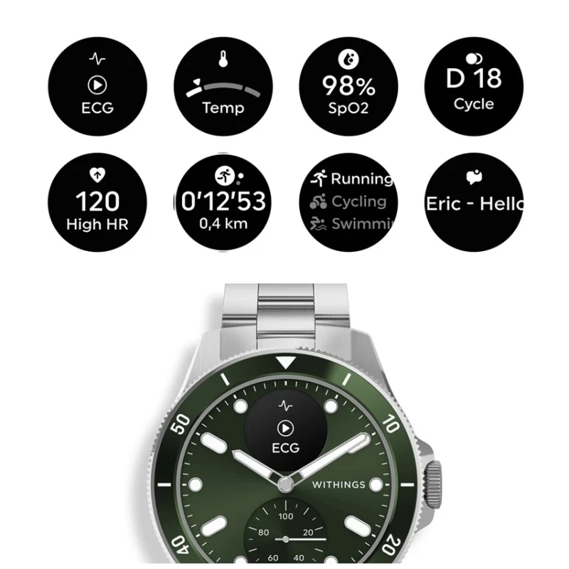 Zegarek Withings Nova smartwatch z szafirowym szkłem pomiarem tętna SPO2 EKG - zielony