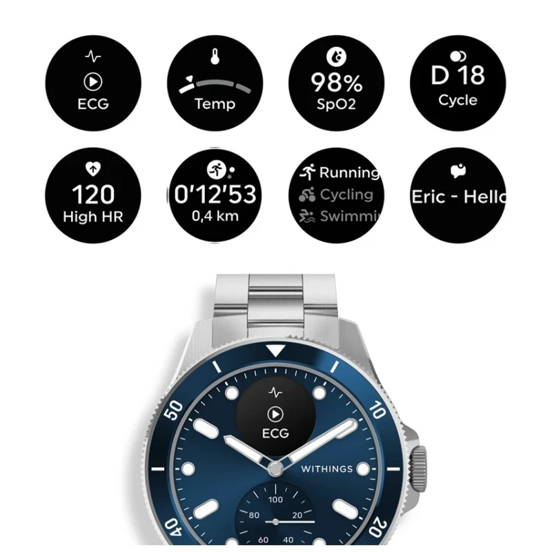 Zegarek Withings Nova smartwatch z szafirowym szkłem pomiarem tętna SPO2 EKG - niebieski