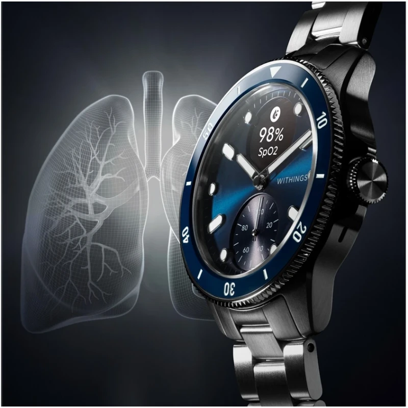 Zegarek Withings Nova smartwatch z szafirowym szkłem pomiarem tętna SPO2 EKG - niebieski