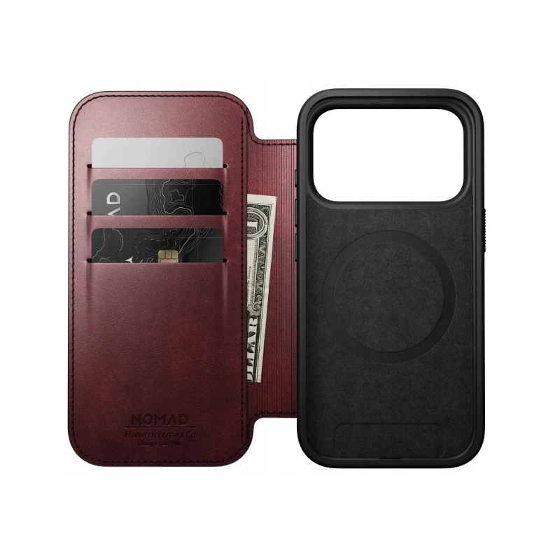 NOMAD pokrowiec case etui z klapką iPhone 17 Pro MagSafe skóra Horween (burgundy)