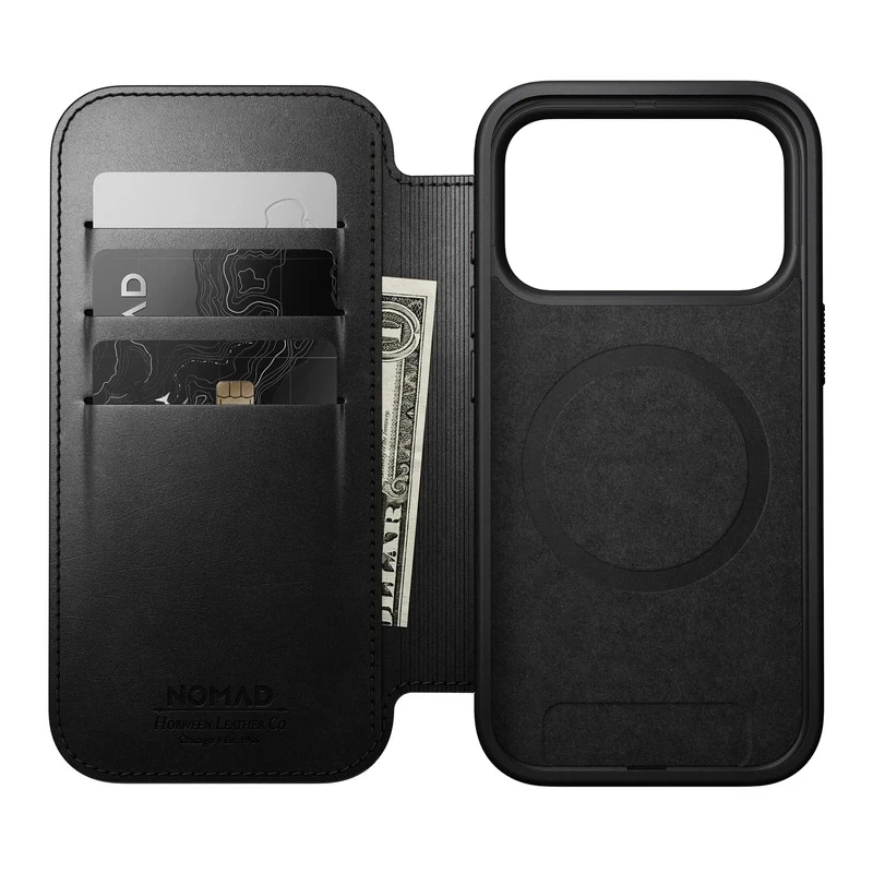 NOMAD pokrowiec case etui z klapką iPhone 17 Pro MagSafe skóra Horween (black)