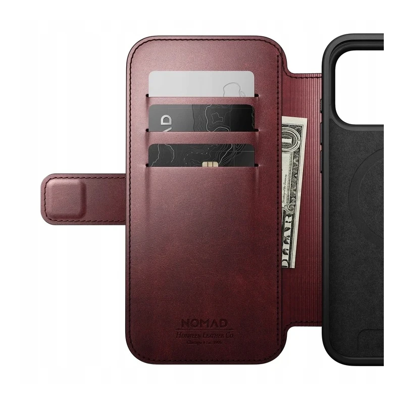 NOMAD pokrowiec case etui z klapką iPhone 17 Pro Max MagSafe skóra Horween (burgundy)