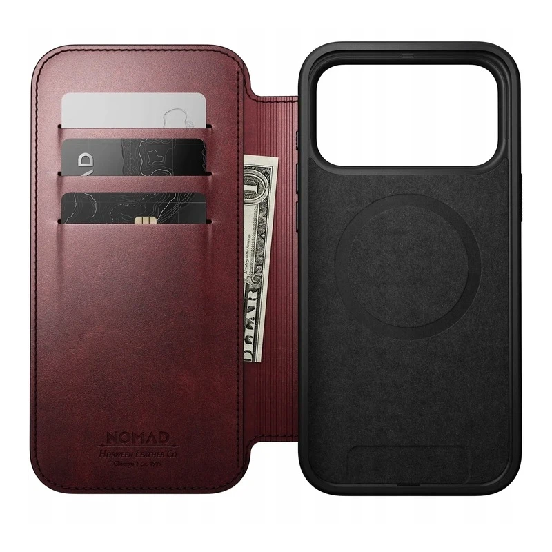 NOMAD pokrowiec case etui z klapką iPhone 17 Pro Max MagSafe skóra Horween (burgundy)