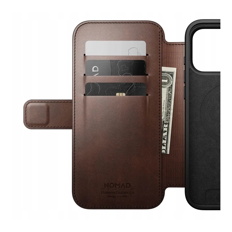 NOMAD pokrowiec case etui z klapką iPhone 17 Pro Max MagSafe skóra Horween (rustic brown)