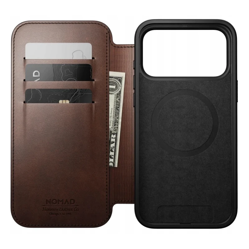 NOMAD pokrowiec case etui z klapką iPhone 17 Pro Max MagSafe skóra Horween (rustic brown)