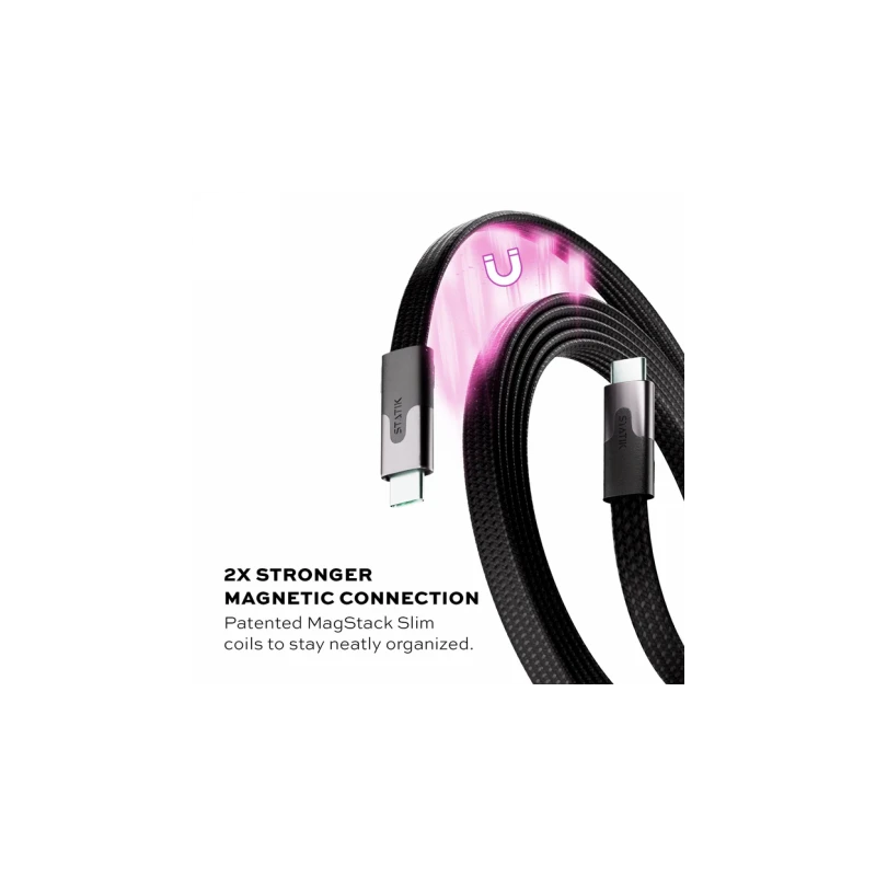 Statik Slim Pro kabel USB-C - USB-C 1m oplocie płaski zwijany magnetycznie (black)