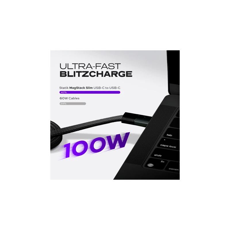 Statik Slim Pro kabel USB-C - USB-C 1m oplocie płaski zwijany magnetycznie (black)