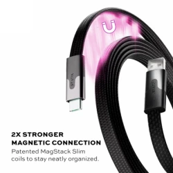 Statik MagStack Slim - kabel USB-A - USB-C 1m, w nylonowym oplocie, płaski, zwijany magnetycznie (black)