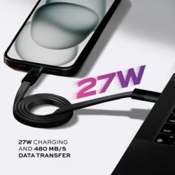 Statik MagStack Slim - kabel USB-A - USB-C 1m, w nylonowym oplocie, płaski, zwijany magnetycznie (black)