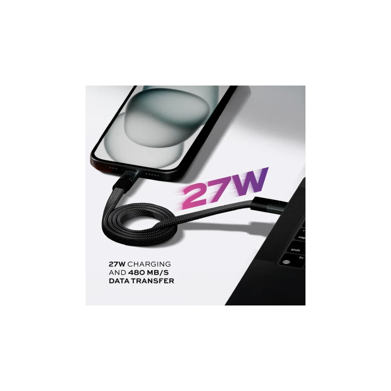 Statik MagStack Slim - kabel USB-A - USB-C 1m, w nylonowym oplocie, płaski, zwijany magnetycznie (black)