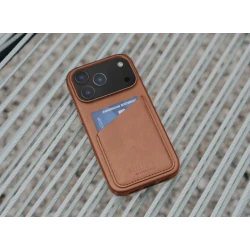 Mujjo Wallet case plecki etui skórzane portfel iPhone 17 Pro MagSafe tan