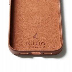 Mujjo Wallet case plecki etui skórzane portfel iPhone 17 Pro MagSafe tan