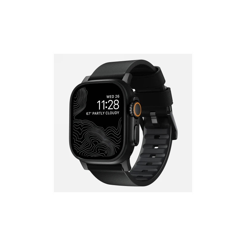 NOMAD Active Band Pro - wodoodporny skórzany pasek do Apple Watch 46mm/49mm (black active leather, black hardware)