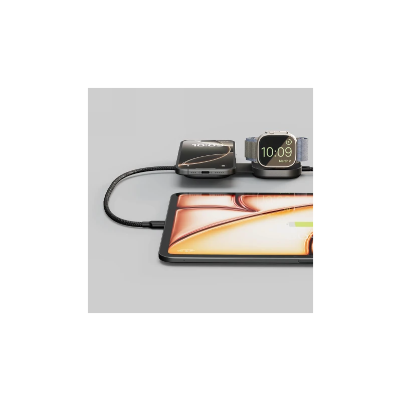 ZENS Charging Cable USB C-C Pro 3 - bezprzewodowy magnetyczny kabel USB-C–USB-C Qi2 15 W, z możliwością ładowania 3 urządzeń jed