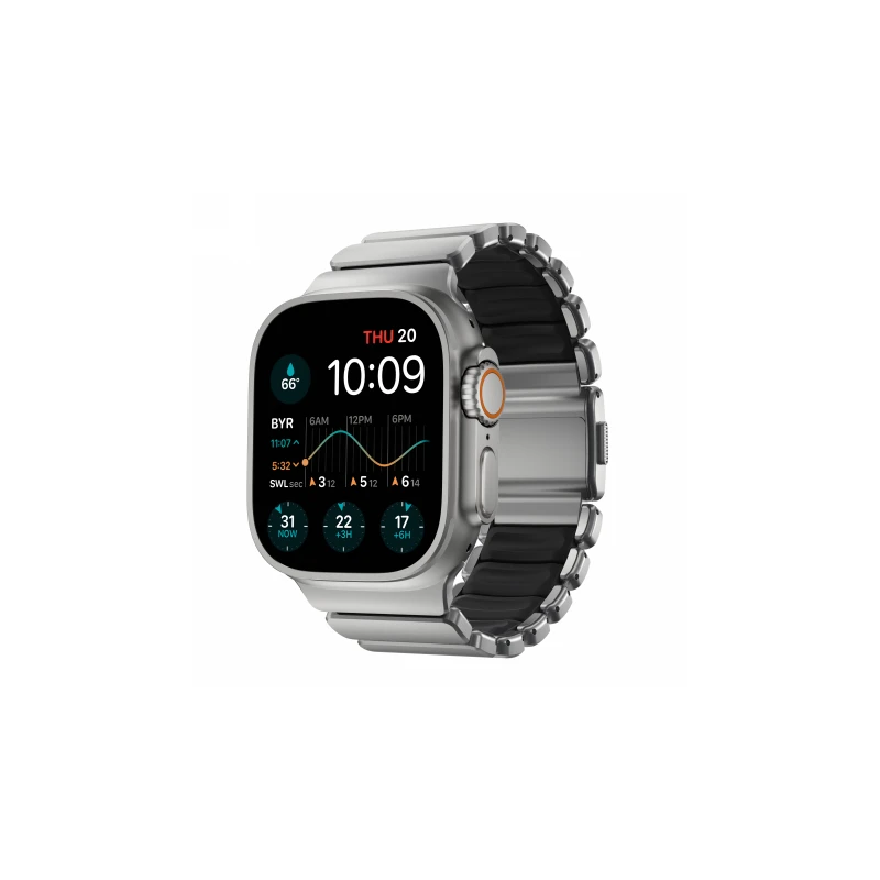 NOMAD elegancka mocna tytanowa bransoleta Apple Watch, Ultra, SE black FKM (natural titanium, black FKM)