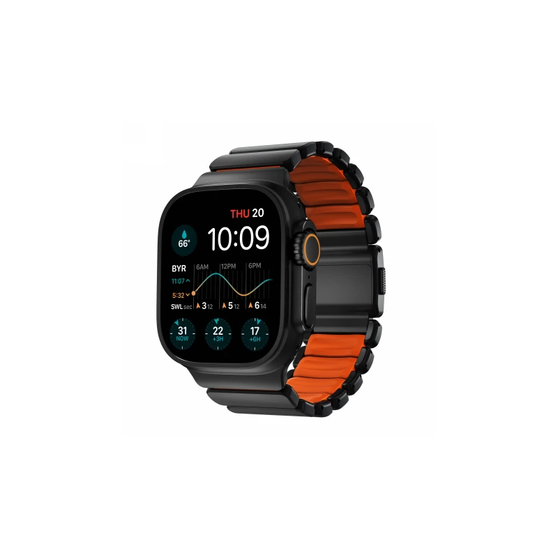 NOMAD Stratos Band - tytanowa bransoleta do Apple Watch 49mm z FKM (black titanium, ultra orange FKM)