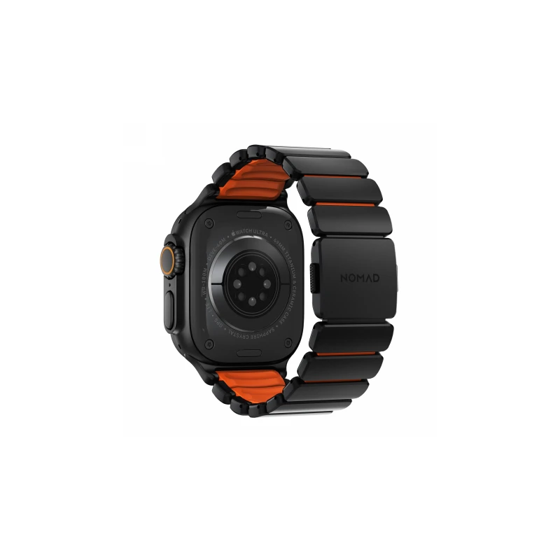 NOMAD Stratos Band - tytanowa bransoleta do Apple Watch 49mm z FKM (black titanium, ultra orange FKM)