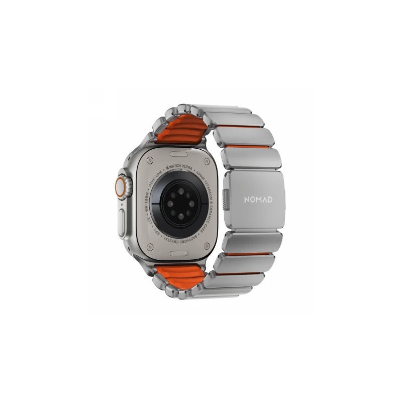 NOMAD Stratos Band - tytanowa bransoleta do Apple Watch 49mm z FKM (natural titanium, ultra orange FKM)