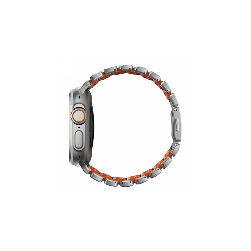 NOMAD Stratos Band - tytanowa bransoleta do Apple Watch 49mm z FKM (natural titanium, ultra orange FKM)