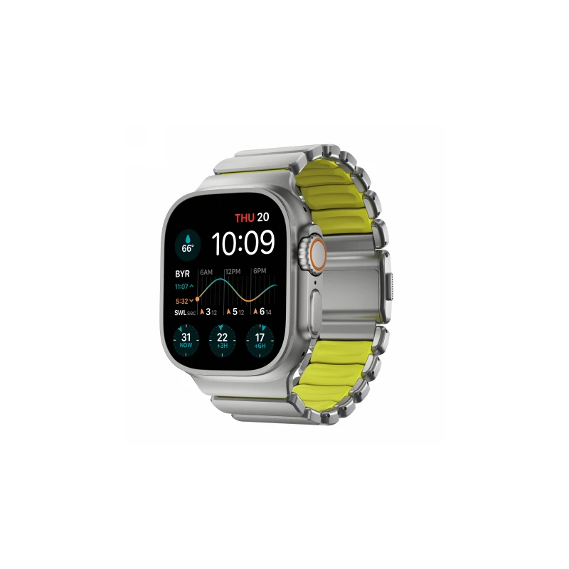 NOMAD Stratos Band - tytanowa bransoleta do Apple Watch 49mm z FKM (natural titanium, volt FKM)