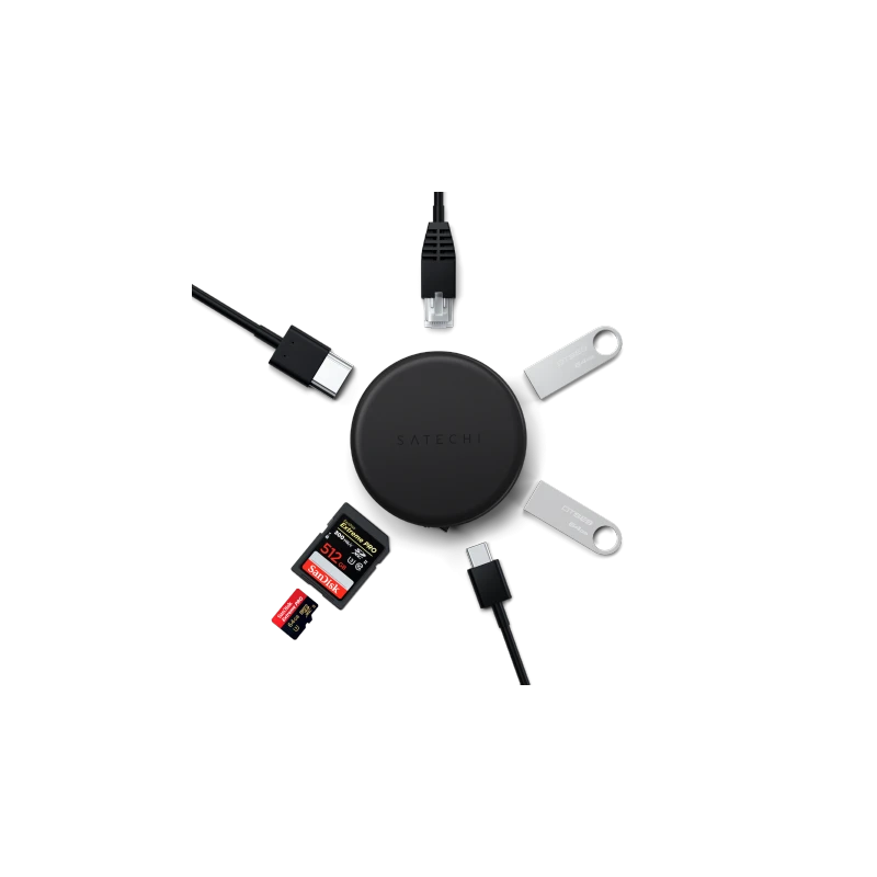Satechi OntheGo 7-in-1 Multiport Adapter - adapter do urządzeń mobilnych (USB-C PD, 2x USB-A, HDMI 4K, Ethernet, czytnik kart mi