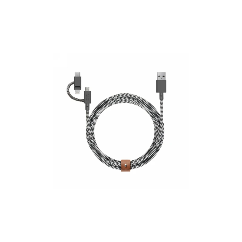 Native Union Belt Cable Universal - kabel USB-A - USB-C/lightning/microUSB, 2 m (zebra)
