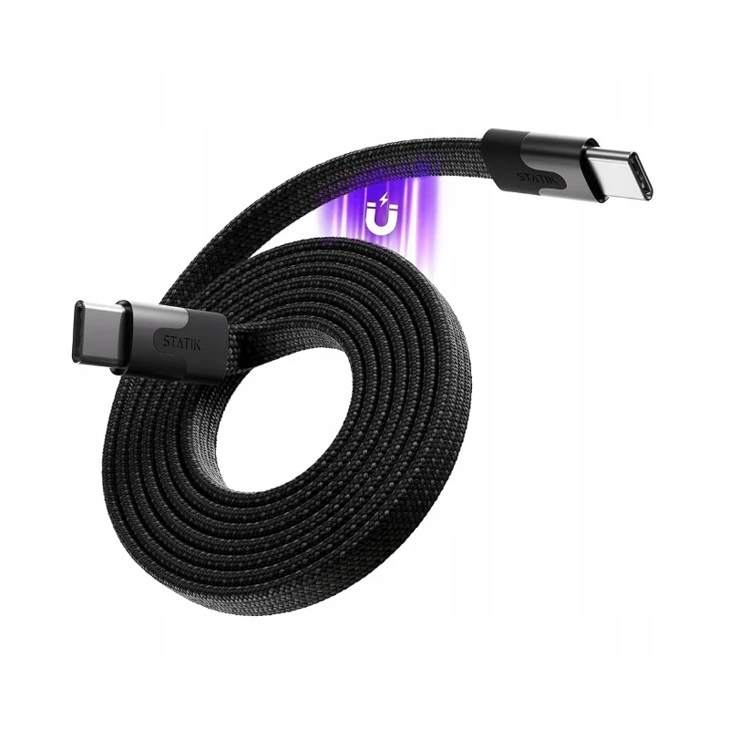 Statik Slim Pro kabel USB-C - USB-C 1m oplocie płaski zwijany magnetycznie (black)
