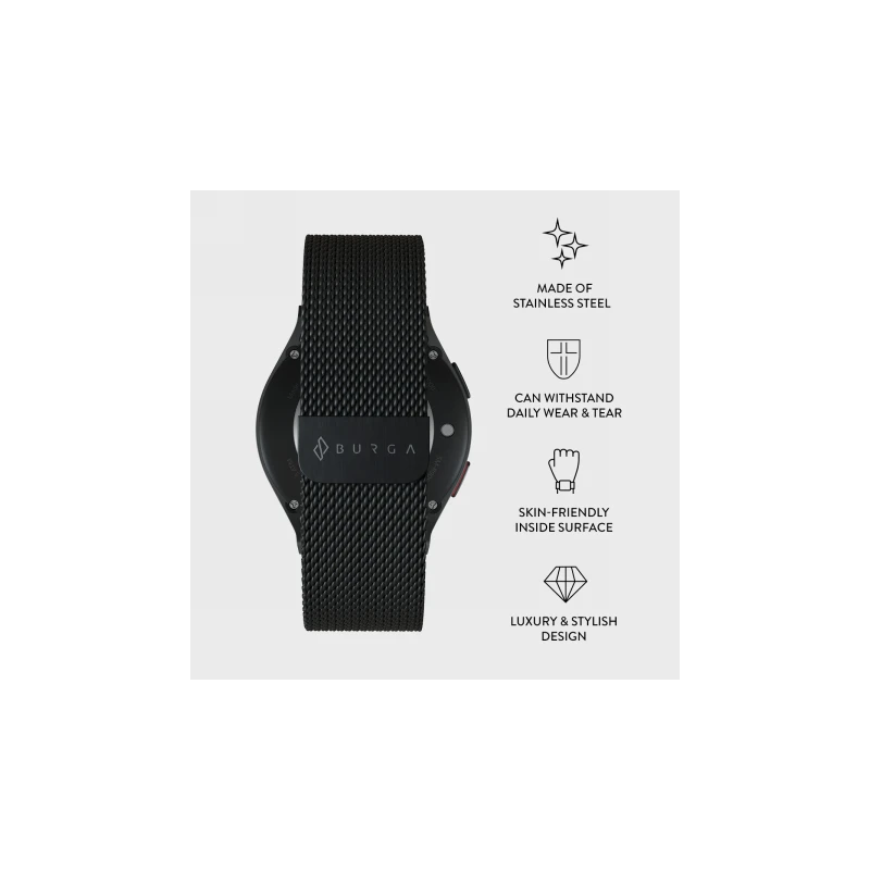 BURGA Metal Mesh Band - uniwersalna bransoleta do zegarka 22 mm (black)