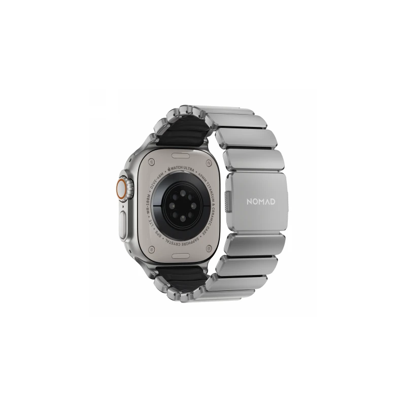 NOMAD Stratos Band - tytanowa bransoleta do Apple Watch 49mm z FKM (natural titanium, icy blue glow FKM)