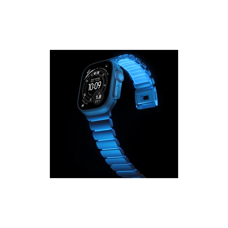 NOMAD Stratos Band - tytanowa bransoleta do Apple Watch 49mm z FKM (natural titanium, icy blue glow FKM)