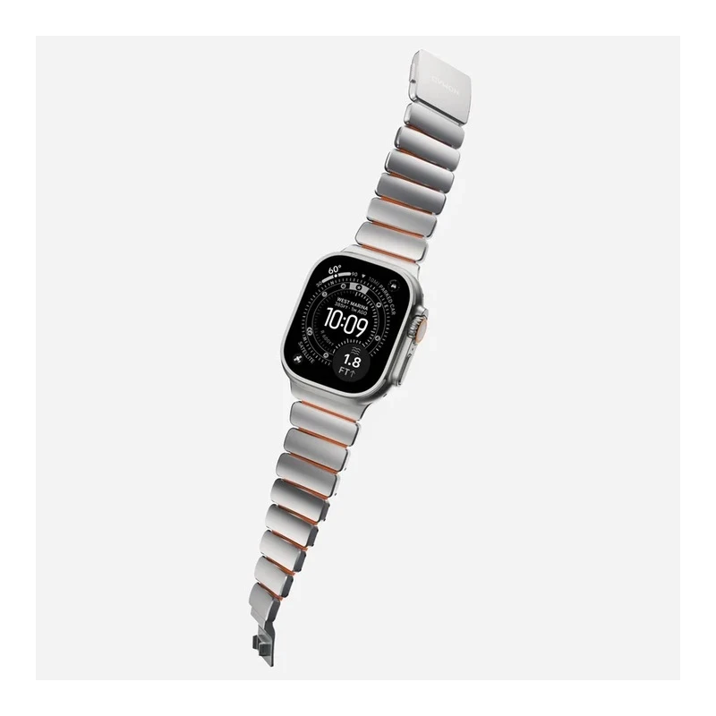 NOMAD Stratos Band - tytanowa bransoleta do Apple Watch 49mm z FKM (natural titanium, ultra orange FKM)