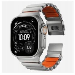 NOMAD elegancka mocna tytanowa bransoleta Apple Watch, Ultra, SE orange FKM (natural titanium, ultra orange FKM)