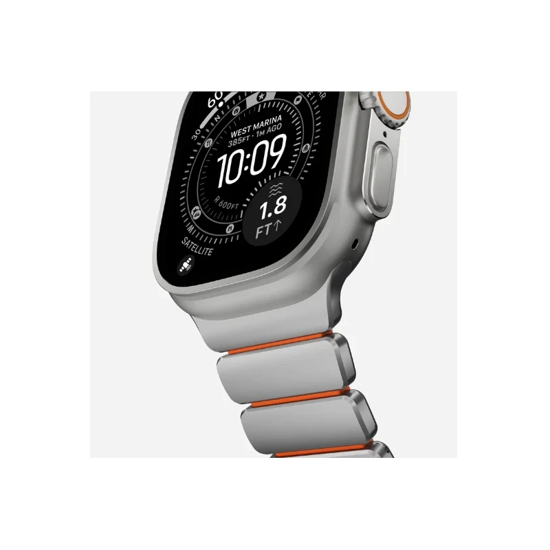 NOMAD Stratos Band - tytanowa bransoleta do Apple Watch 49mm z FKM (natural titanium, ultra orange FKM)