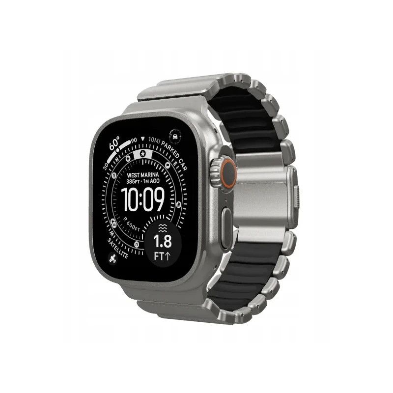 NOMAD elegancka mocna tytanowa bransoleta Apple Watch, Ultra, SE black FKM (natural titanium, black FKM)