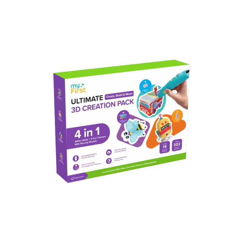 myFirst 3dPen Make Creator Kit - kreatywny zestaw 3D, zawiera długopis 3dPen Make, 3 zestawy tematyczne, 3 ruchome modele i wkła