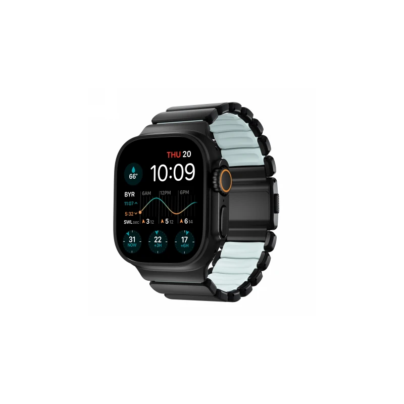 NOMAD Stratos Band - tytanowa bransoleta do Apple Watch 49mm z FKM (black titanium, icy blue glow FKM)