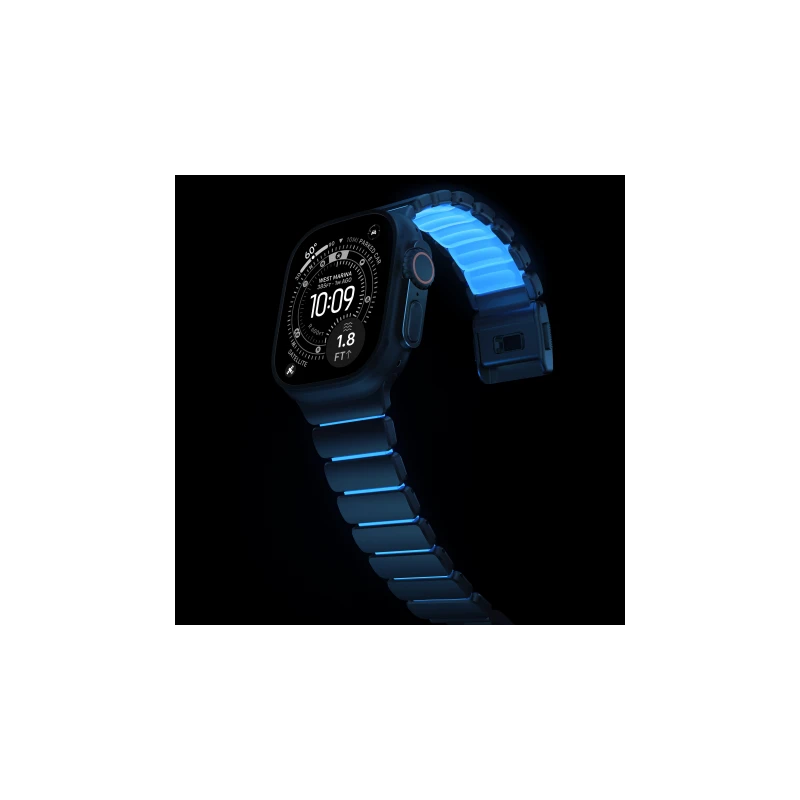 NOMAD Stratos Band - tytanowa bransoleta do Apple Watch 49mm z FKM (black titanium, icy blue glow FKM)