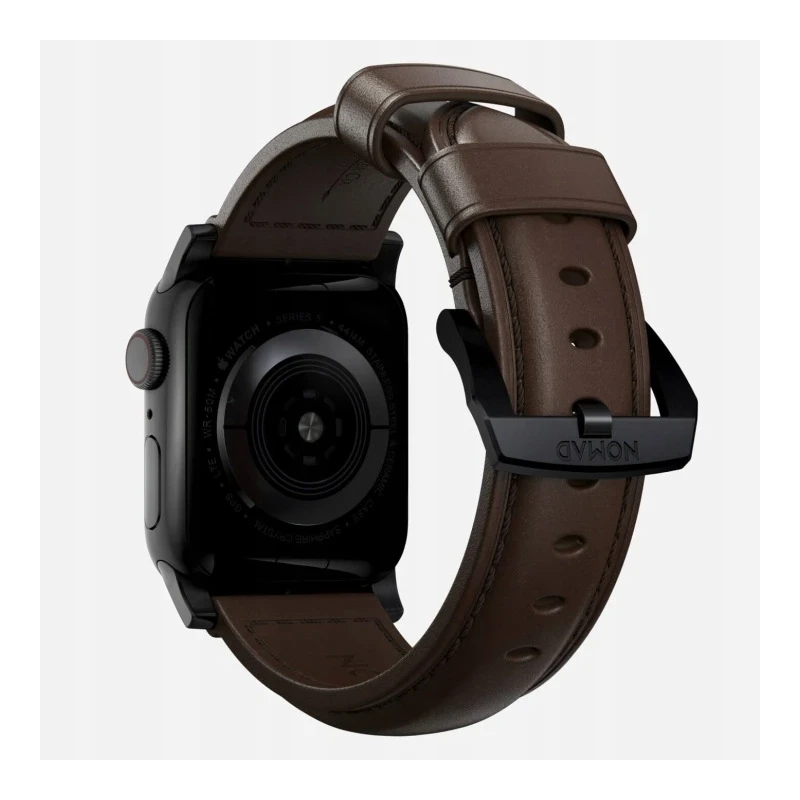 NOMAD Traditional Band skórzany pasek Apple Watch 46mm/49mm skóra Horween (rustic brown, black hardware)