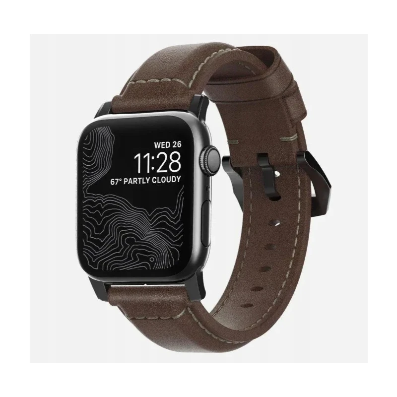 NOMAD Traditional Band skórzany pasek Apple Watch 46mm/49mm skóra Horween (rustic brown, black hardware)