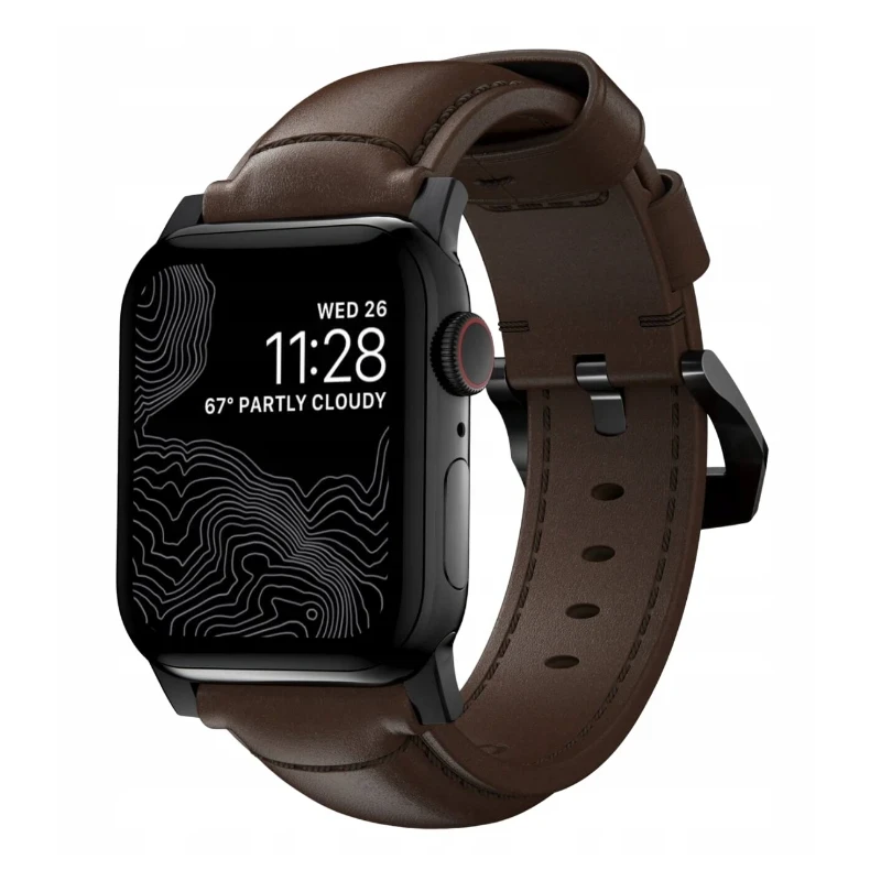 NOMAD Traditional Band skórzany pasek Apple Watch 46mm/49mm skóra Horween (rustic brown, black hardware)
