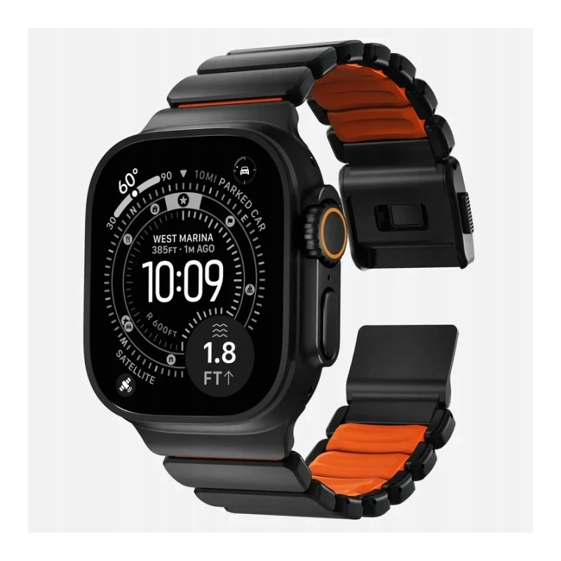NOMAD Stratos Band - tytanowa bransoleta do Apple Watch 49mm z FKM (black titanium, ultra orange FKM)