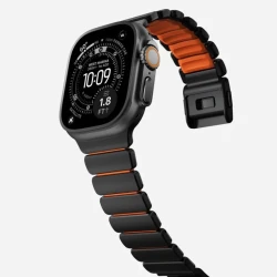NOMAD elegancka mocna tytanowa bransoleta Apple Watch, Ultra, SE (black titanium, ultra orange FKM)