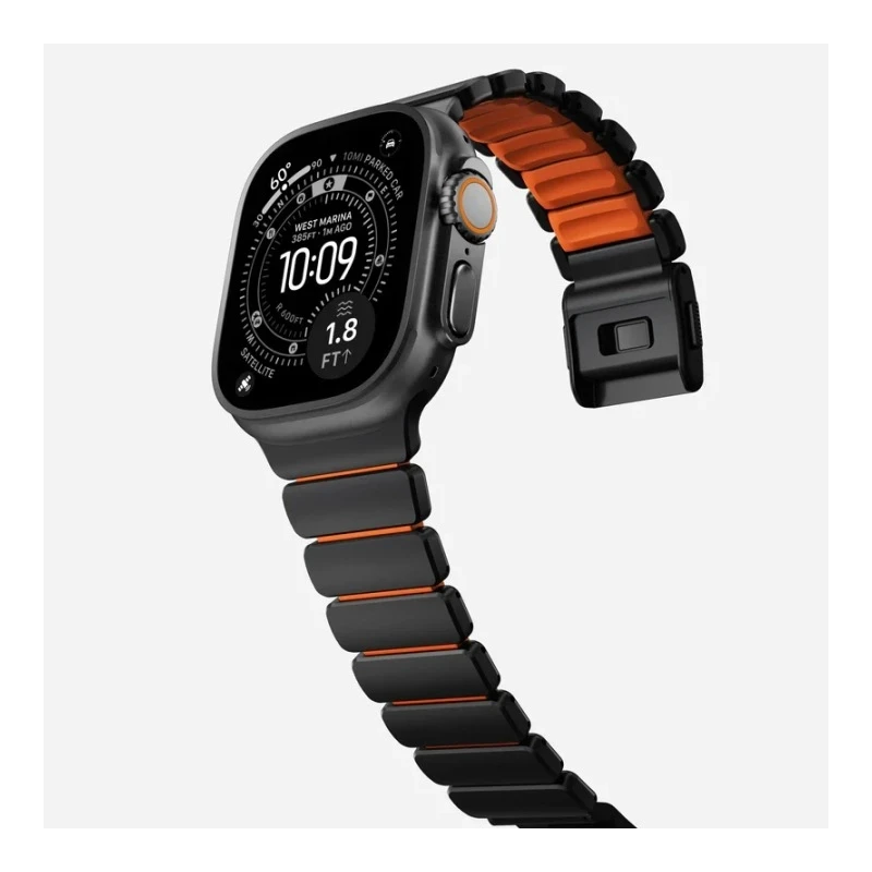 NOMAD Stratos Band - tytanowa bransoleta do Apple Watch 49mm z FKM (black titanium, ultra orange FKM)