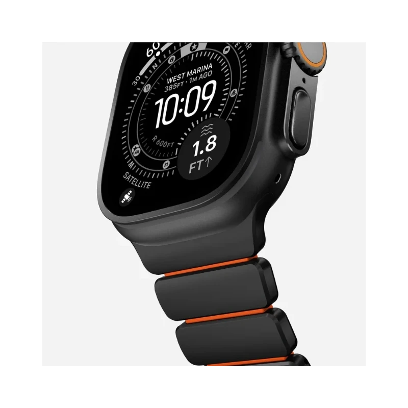 NOMAD Stratos Band - tytanowa bransoleta do Apple Watch 49mm z FKM (black titanium, ultra orange FKM)
