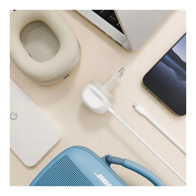 Twelve South PowerCord EU - ładowarka sieciowa 30W z kablem USB-C 3m (white/dune)