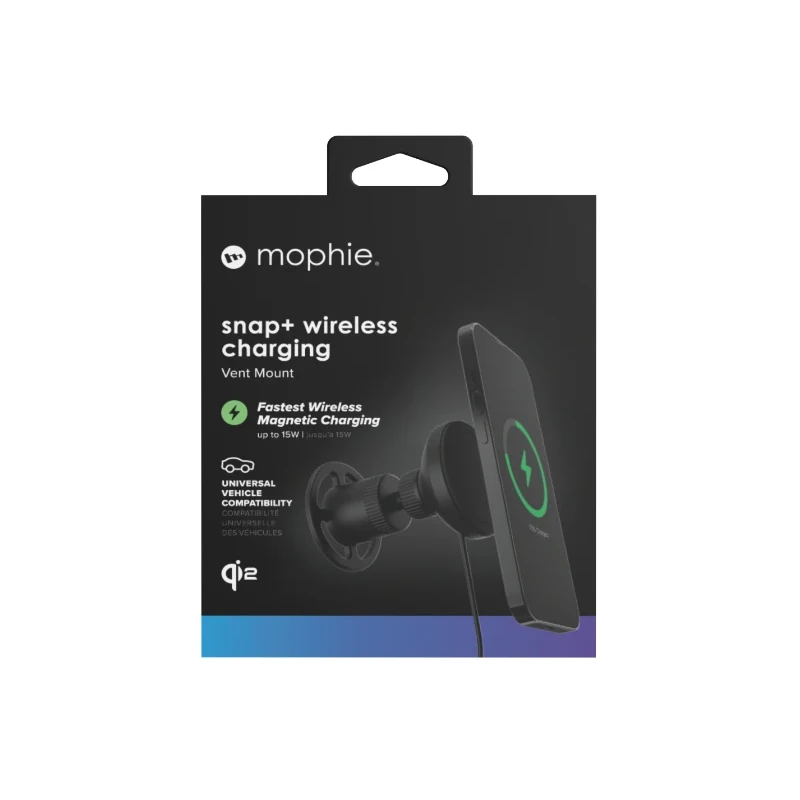 Mophie Snap+ Wireless Vent Mount - magnetyczny uchwyt samochodowy na kratkę nawiewu z bezprzewodowym ładowaniem 15W, wspierający