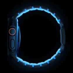 NOMAD elegancka mocna tytanowa bransoleta Apple Watch, Ultra, SE (black titanium, icy blue glow FKM)
