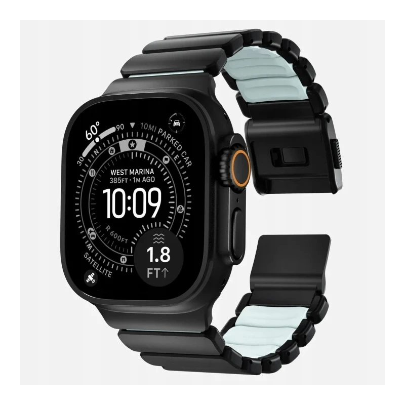 NOMAD Stratos Band - tytanowa bransoleta do Apple Watch 49mm z FKM (black titanium, icy blue glow FKM)